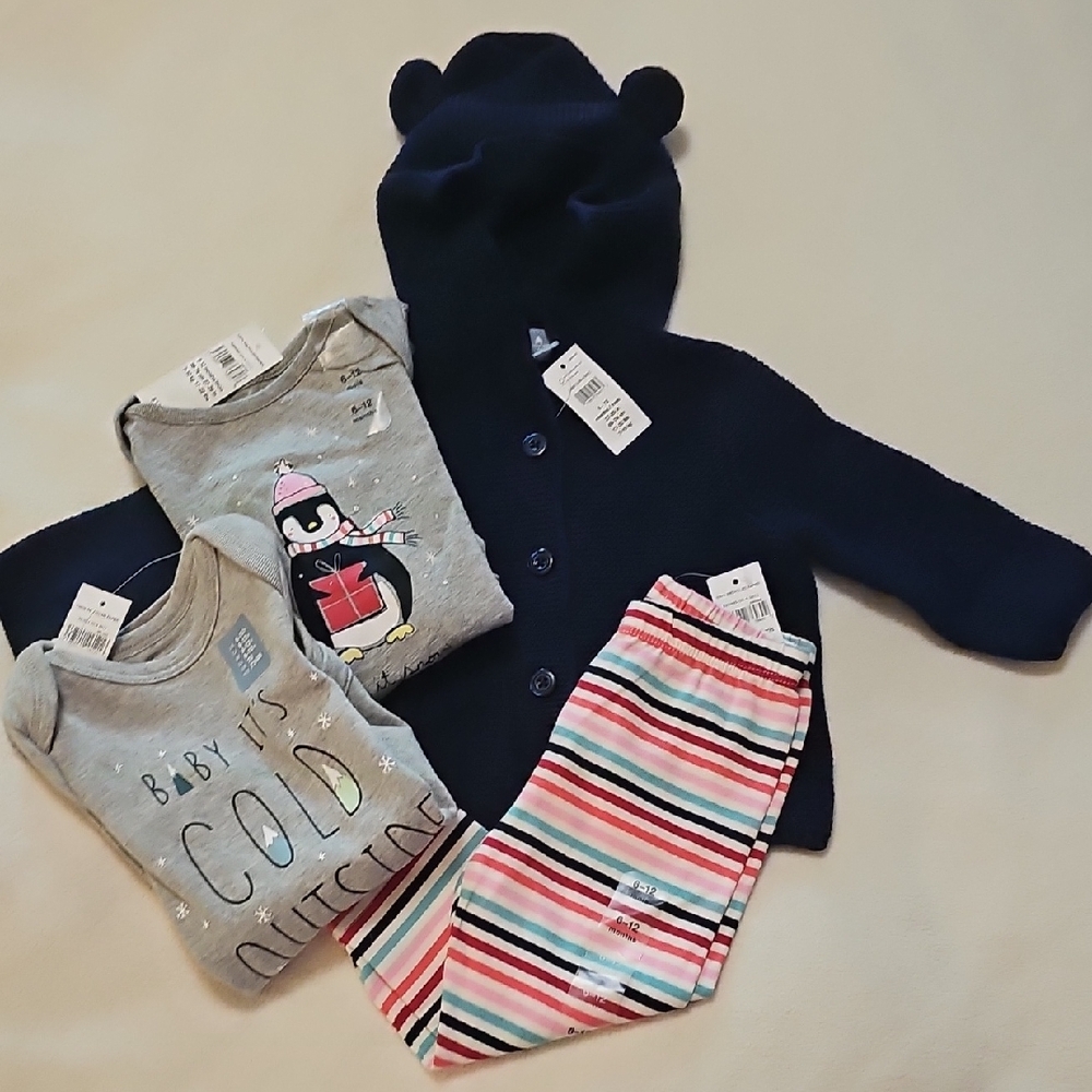 Baby GAP Navy Hooded Sweater, Onesie, & Pant Set 6-12 Months